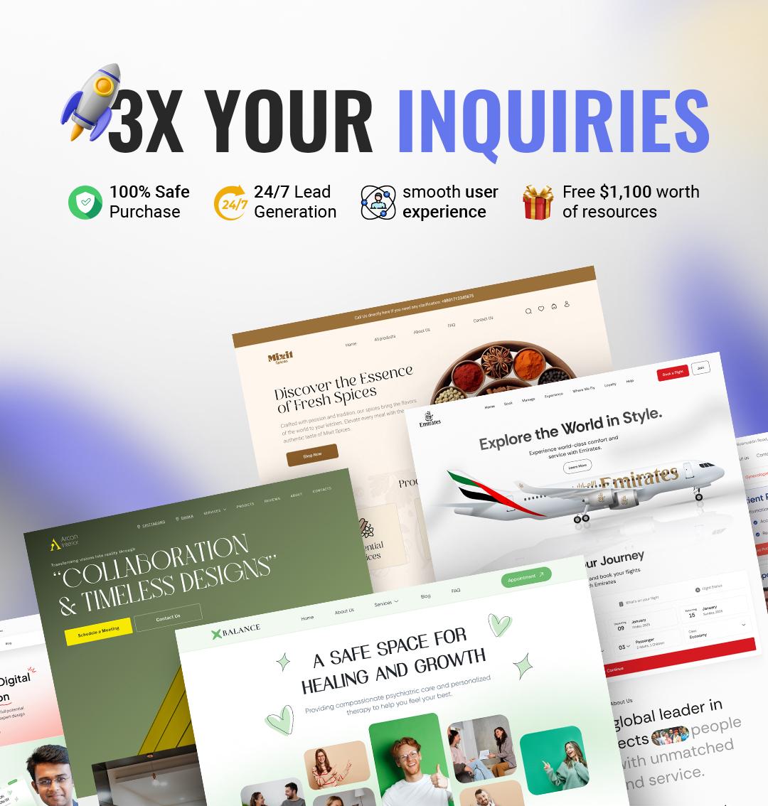 Website redesign results showcasing 3x inquiry increase